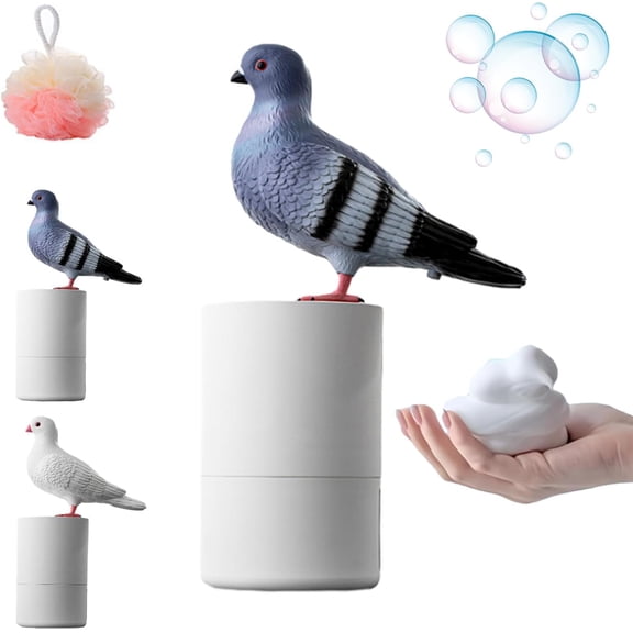 Dirty Birdy Cute Pigeon Bird Poop Soap Dispenser, Touchless Automatic Sensing for Bathroom and Kitchen (Grey)