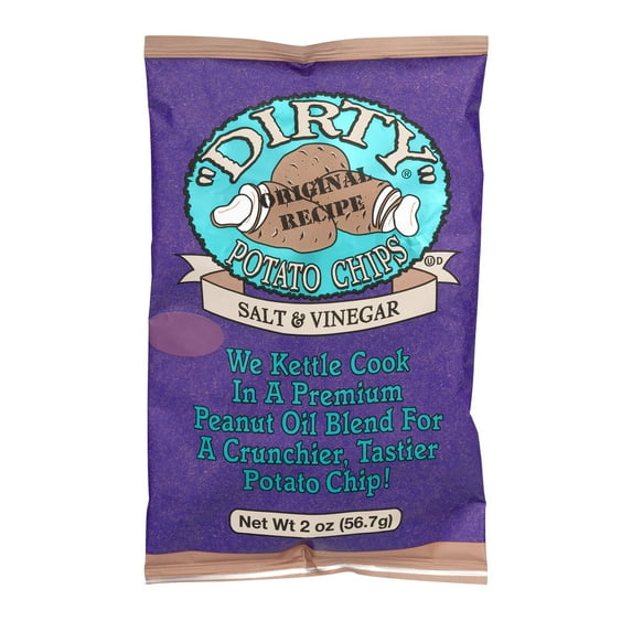 Dirty Chips Potato Chips Salt And Vinegar, 2 Oz, 1 Single Small Bag Snack.