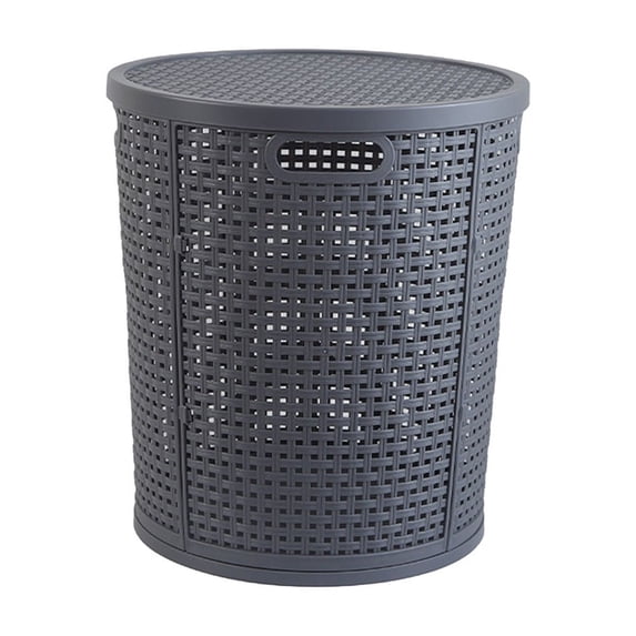 Dirty Clothes Basket Large Storage Baskets for Organizing Clothes and Toys, Plastic Imitation Rattan Hamper with Lid, 42 x 38 x 33 cm