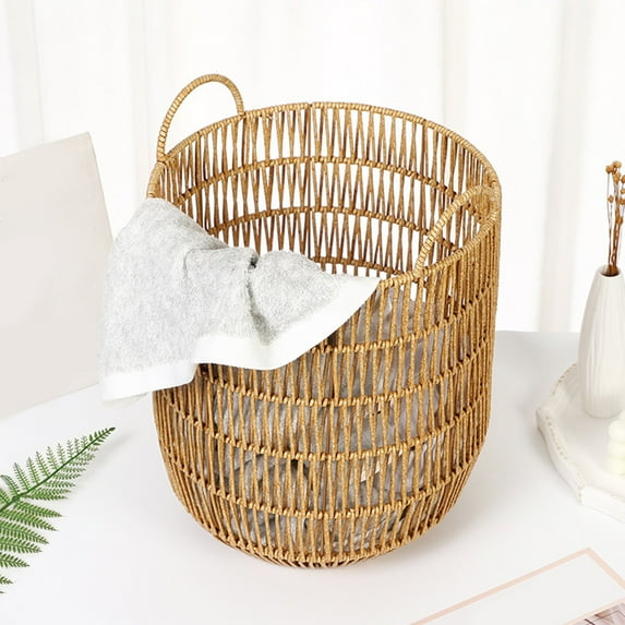Dirty Clothes Basket Laundry Basket Clothes Storage Basket Household Clothes Basket Clothes Imitation Rattan Woven Basket Dirty Clothes Basket Storage(One Size,Wooden)