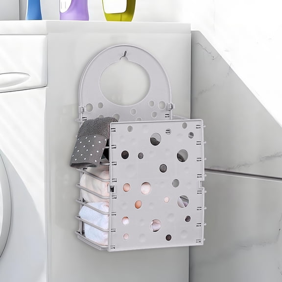 Dirty Clothes Hamper, Wall Mounted Laundry Basket Foldable No Drill Storage, Over Door Organizer with Handles for Bathroom Bedroom