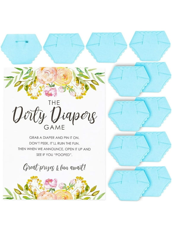 Dirty Diaper Baby Shower Game for Boys (8.5 x 11 Inches, 13-Pack)