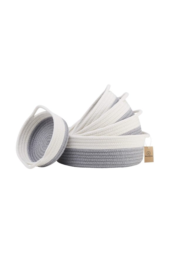 Dirty Garbage Basket Storage Box 5-piece Round Woven Cotton Rope Storage Baskets, Suitable For Organizing And Storage, Compact And Shallow Stackable Set Storage box