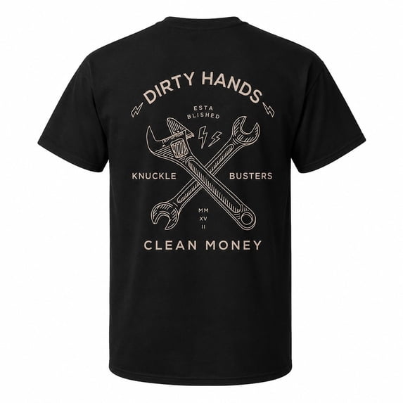 Dirty Hands Clean Money Wrench Back Graphic T-Shirt, Unisex Classic Fit Tee