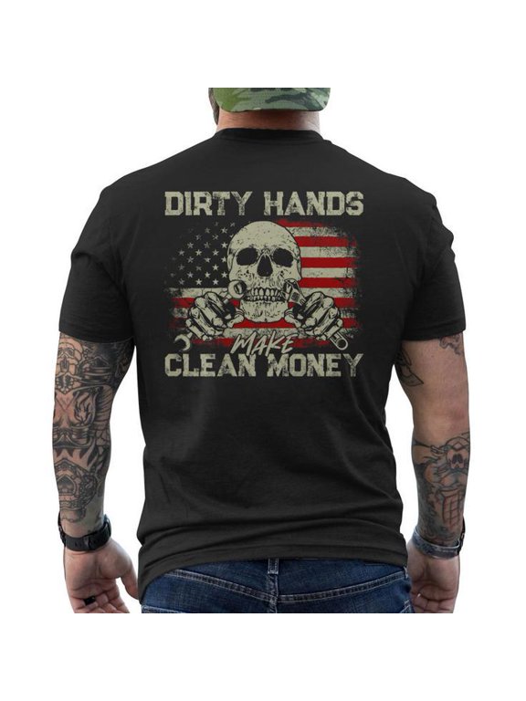 Dirty Hands Make Clean-Money Vintage Us Flag On Back Men's T-shirt Back Print
