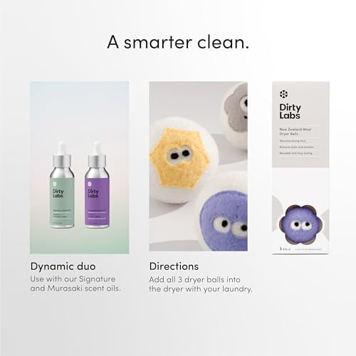Dirty Labs | 100% New Zealand Wool Enzyme Buddies Dryer Balls | 3 Balls | Shorten Drying Time | Reduce Static & Wrinkles | Dryer Sheet & Fabric Softener Alternative