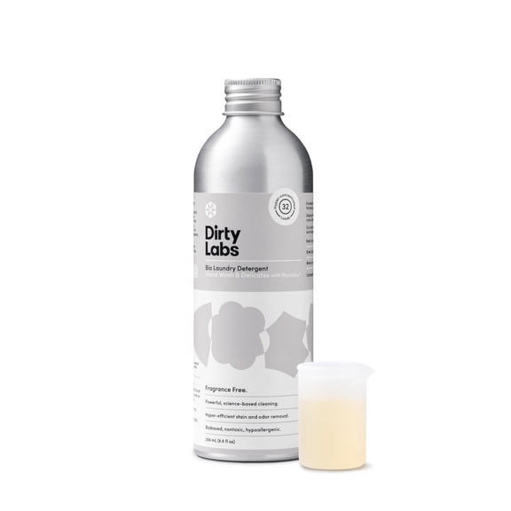 Dirty Labs | Hand Wash and Delicates | Scent Free | 32 Loads (8.6 fl oz) | Bio Enzyme Liquid Laundry Detergent | For Fine Silks, Wools, Handwash Garments | Hyper-Concentrated | Non Toxic, Biodegradab