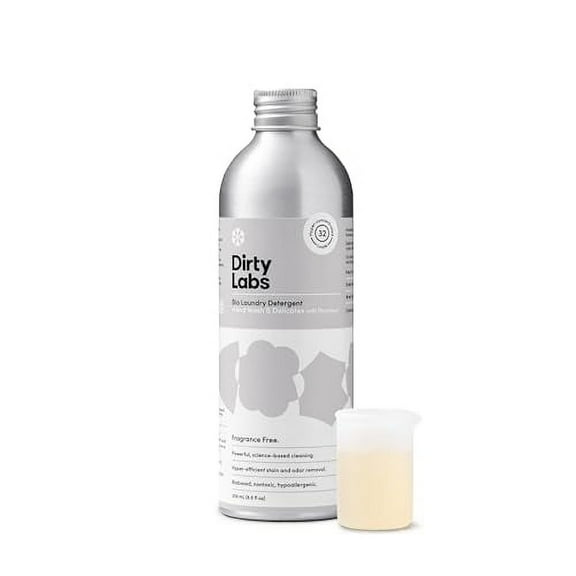 Dirty Labs | Hand Wash and Delicates | Scent Free | 32 Loads (8.6 fl oz) | Bio Enzyme Liquid Laundry Detergent | For Fine Silks, Wools, Handwash Garments | Hyper-Concentrated | Non Toxic, Biodegradabl