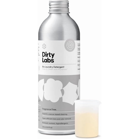 Dirty Labs | Scent Free | Bio-Liquid Laundry Detergent | 32 Loads (8.6 fl oz) | Hyper-Concentrated | High Efficiency & Standard Machine Washing | Nontoxic, Biodegradable | Stain & Odor Removal