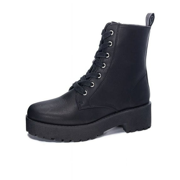 Dirty Laundry More Fun Black Lace Up Chunky Block Heel Rounded Toe Ankle Boots (Black, 6.5)