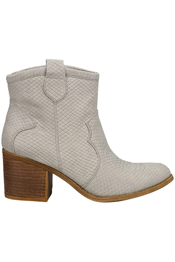 Dirty Laundry Unite Grey Snake Block Heel Zipper Metallic Western Ankle Boots (Grey Snake, 6.5)
