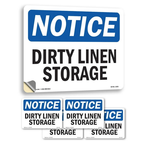 Dirty Linen Storage OSHA Notice Vinyl Decal Label 5 Inch x 3.5 Inch - 5 Pack
