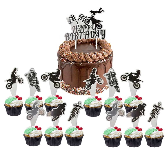Dirty Motocross Cake Topper CupcakeS Set Birthday Party Supplies Decoration Decor Kit