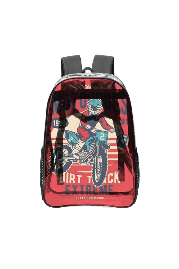 Dirty Motocross Pattern Transparent Backpack Lightweight And fashionable Showcasing Personality And Leading The Trend
