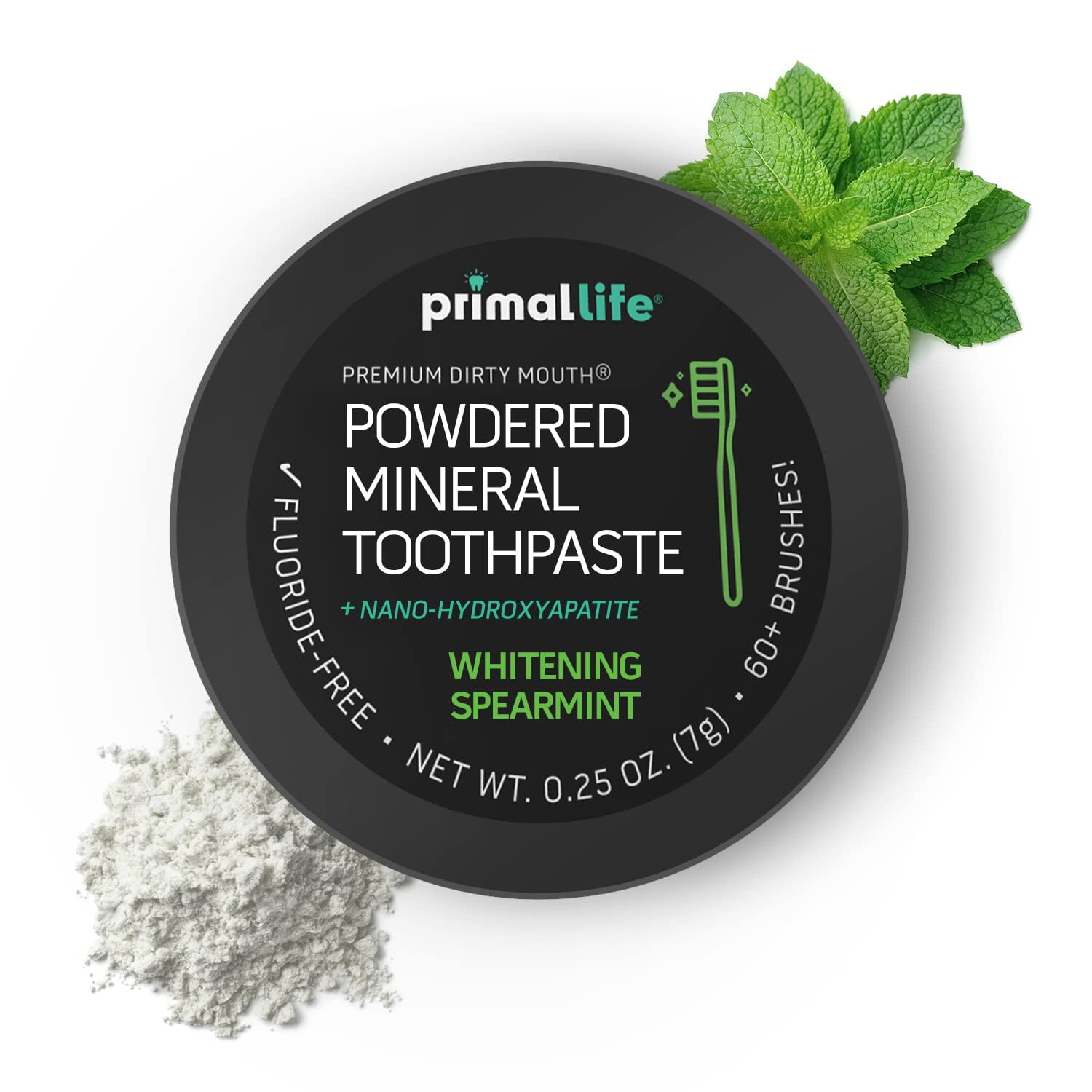 Dirty Mouth Tooth Powder Activated Charcoal Teeth Whitening, Teeth Whitener with Essential Oils and Bentonite Clay, 1 Month Supply, 60 uses, Black Spearmint Flavor (.25 oz) - Primal Life Organics