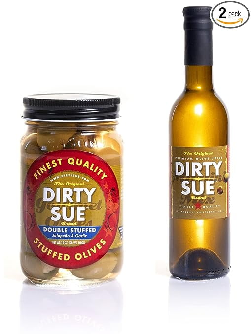 Dirty Sue 375 mL Olive Juice and 16 Ounce Stuffed Olive or Onion Combo