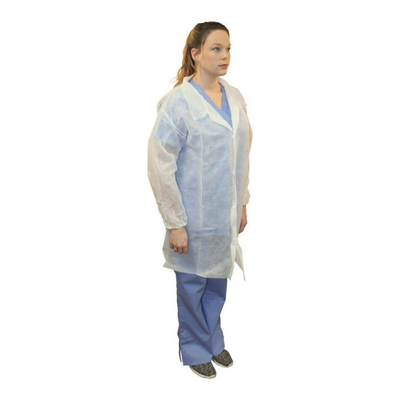 Dis- Safety Zone Standard Grade Spunbond Polypropylene Lab Coat White, Large | 30/Case