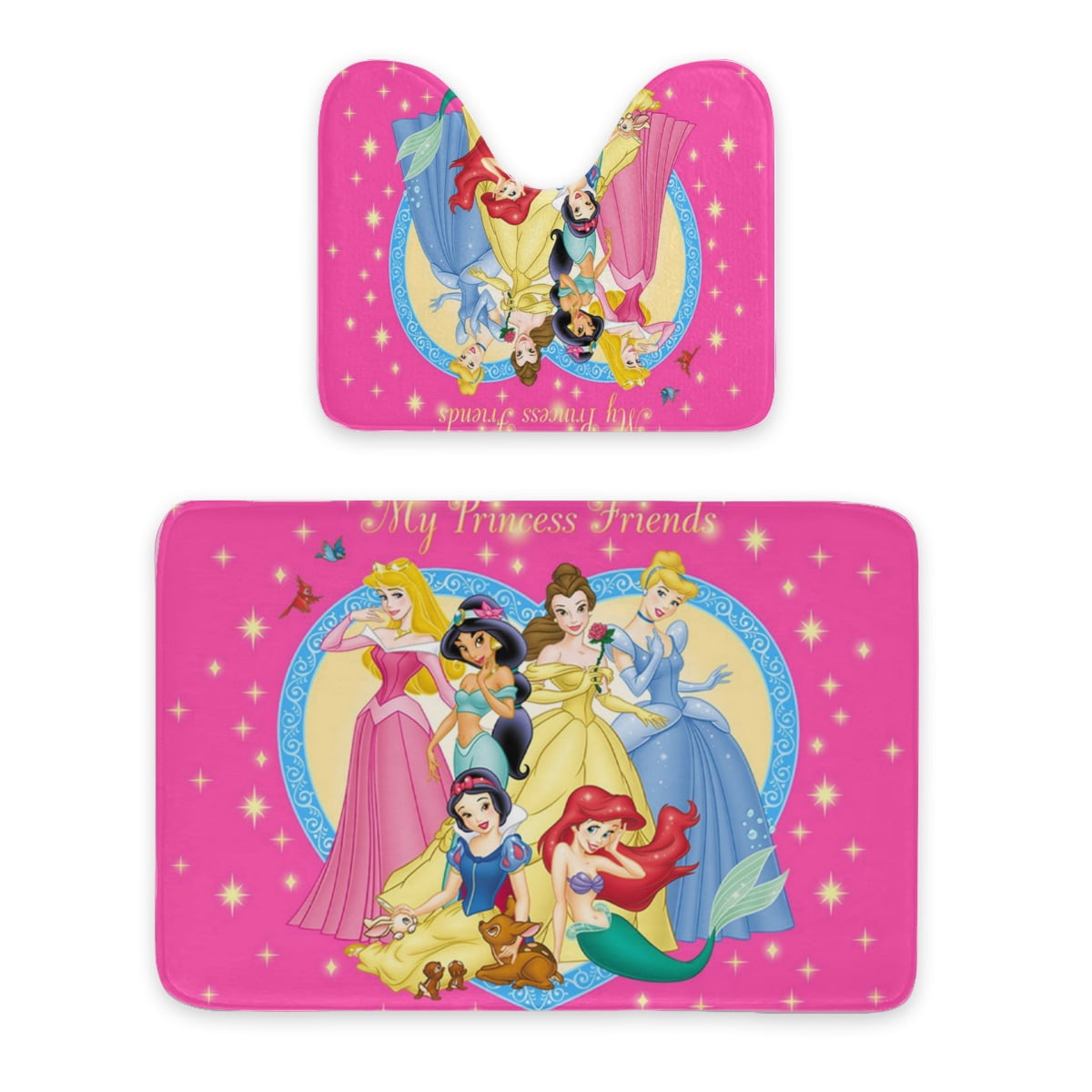 Disney Princess Bathroom Mat 24"x34" Toilet Rug Set of 2, Quick Dry