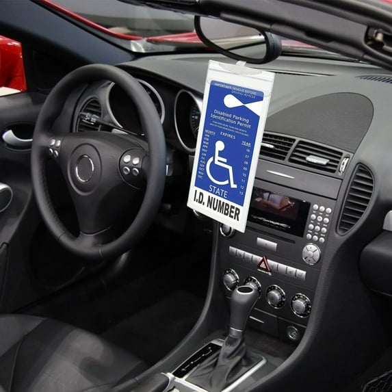 Disability Sign Holder, Disabled Parking Tag Cover, PVC Car Hanging Bag for Disability Card Protection, Durable Hook for Rearview Mirror