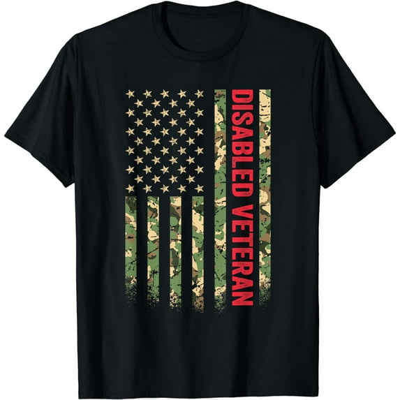 Disabled Veteran American Flag CamouflageCamo Patriotic Vet T-Shirt