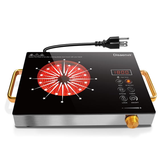 Disaenvir Single Electric Cooktop - Countertop 1800W One Electric Hot Plate, 110V Plug in Portable Stove with Timer, Safety Lock, Small Ceramic Stove for RVs, Apartment, Dorms, Camping Y101