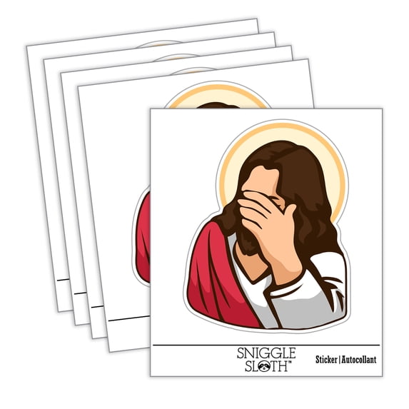 Disapproving Jesus Face Palm Car Window Bumper Water Bottle Phone Tablet Laptop Waterproof Vinyl Decal Sticker Set 5-Pack - Gloss Finish - 2.0"