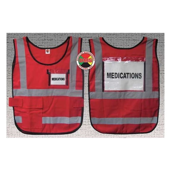Disaster Management Systems Safety Vest,Red,Legend Insert,Universal DMS-05831
