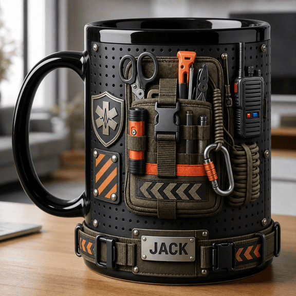 Disaster Response Accent Mug for Dad, Tool Pouch Radio Rescue Badge Father’s Day Gift