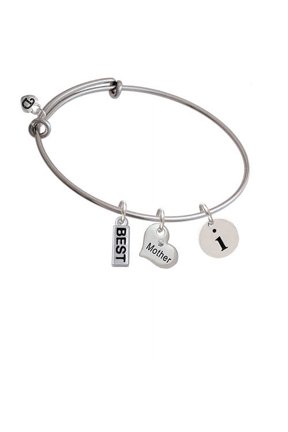 Disc 1/2'' Initial - i - Mother Heart Expandable Bangle Bracelet