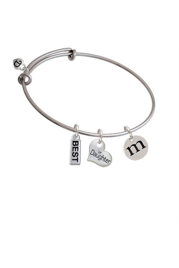 Disc 1/2'' Initial - m - Daughter Heart Expandable Bangle Bracelet