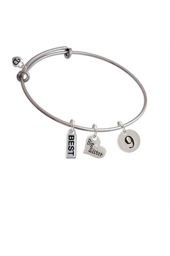 Disc 1/2'' Number - 9 - Big Sister Heart Expandable Bangle Bracelet