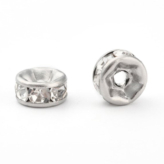 Disc 316 Surgical Stainless Steel Spacer Beads for Jewelry Craft Making Findings with Rhinestone Stainless Steel Color