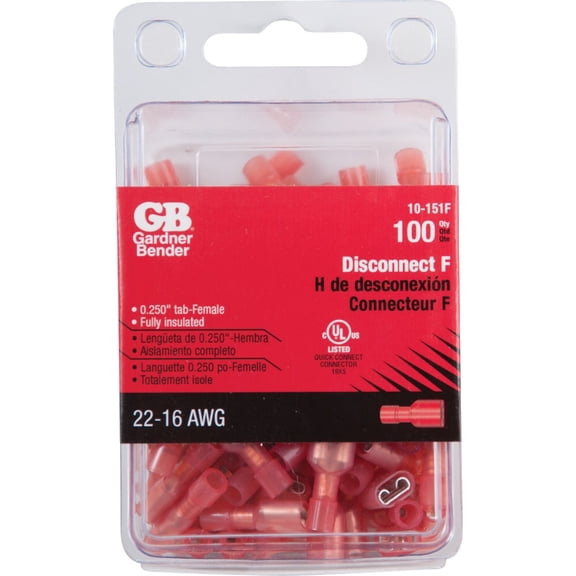 GB Electrical Disc F 22-16AWG Fi Connector - 100 Pack, Red