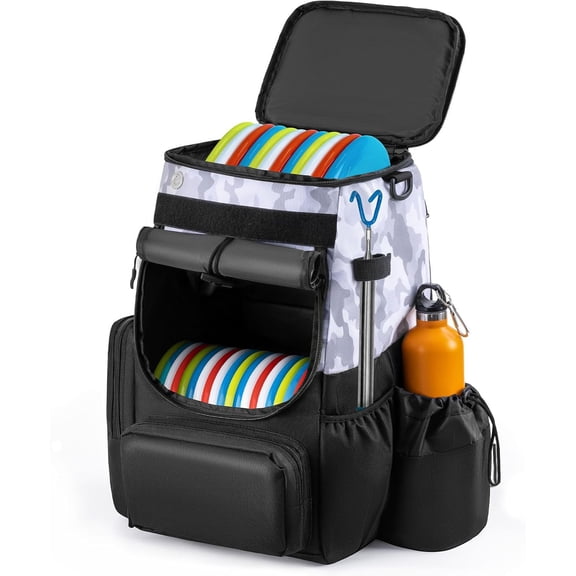 Disc Golf Bag, Heavy Duty 600D Polyester, Disc Golf Backpack with Insulated Cooler and Multiple Pockets, 26+ Capacity, Lightweight and Durable