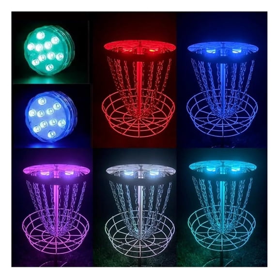 Disc Golf Basket Lights - 2 Pack Magnetic LED Glow Lights - RF Remote Controlled - Waterproof - 13 LEDs - Night Disc Golf Accessories
