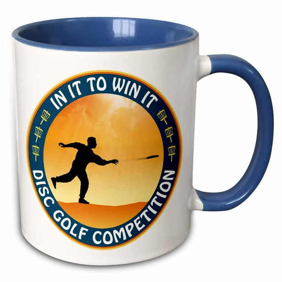 3drose, Disc Golf Competition in It to Win It with Frisbee Disc Golf Player Throwing a Shot, 11oz Two-tone Blue Mug
