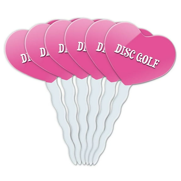 Disc Golf Heart Love Cupcake Picks Toppers - Set of 6