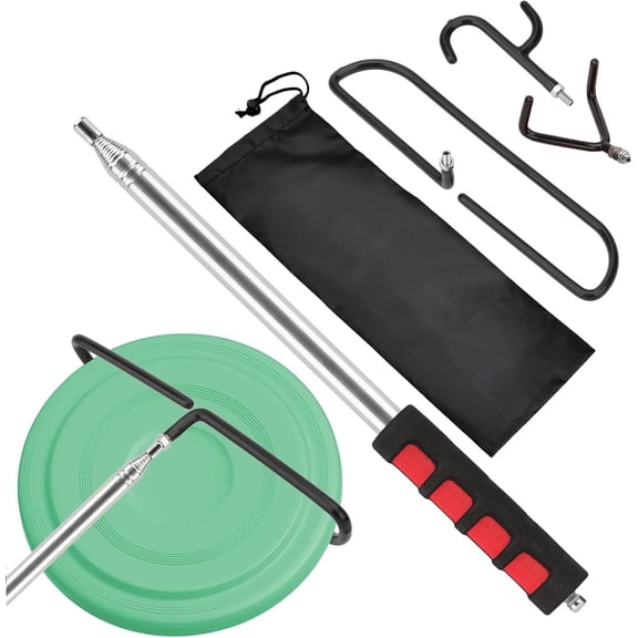 Disc Golf Retriever, 10Ft Extendable Disc Golf Pole with 3 Hooks, Stainless Steel Pole for Retrieving Discs in Water, Trees & Bushes, Rocks