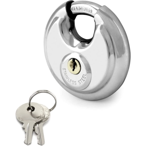 Disc Locks, 1 Pack Heavy Duty Steel Keyed Padlock Disc Storage Locks for Storage Unit, Moving Trailers, Shed, Fence, 3/8" Shackle