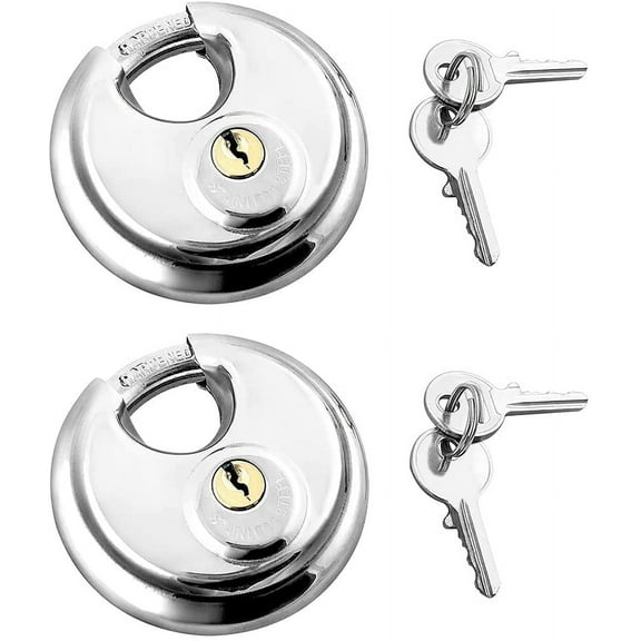 Disc Locks, 2 Pack Heavy Duty Steel Keyed Different Padlock Disc Storage Locks for Storage Unit, 3/8" Shackle