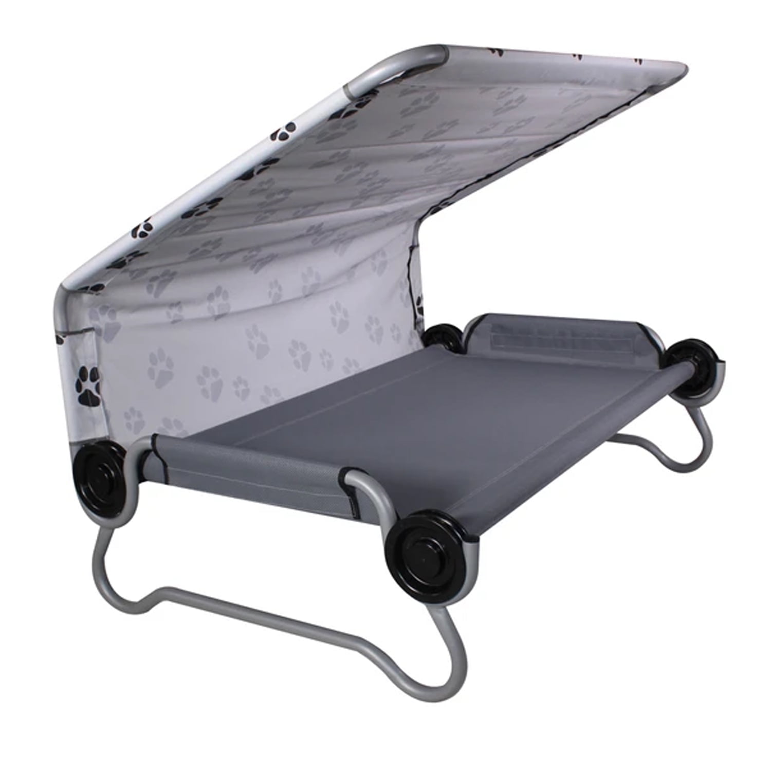 Gray Elevated Outdoor Dog Bed with Canopy and Metal Frame