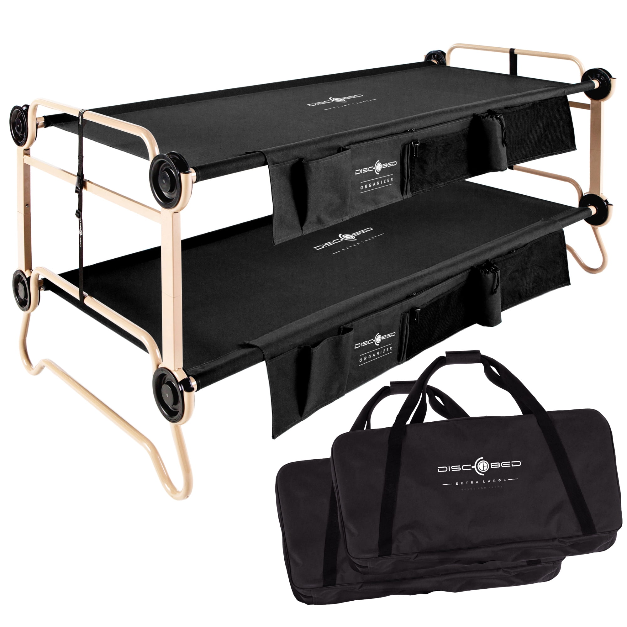 Black Steel Double Camping Cot with Storage Organizers