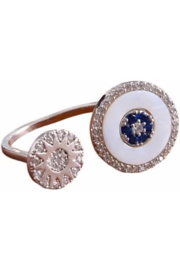 Disc Statement Ring for Women Cubic Zirconia Sun and Star Celestial Ring Adjustable Two Discs Wrap Finger Rings Eternity Engagement Fashion Jewelry Comfort Fit