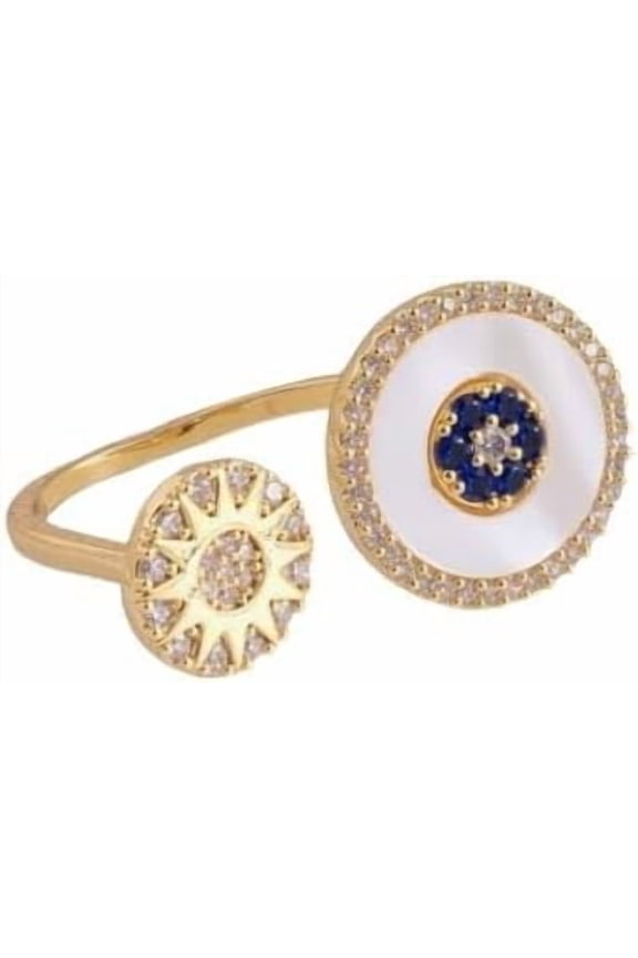 Disc Statement Ring for Women Cubic Zirconia Sun and Star Celestial Ring Adjustable Two Discs Wrap Finger Rings Eternity Engagement Fashion Jewelry Comfort Fit