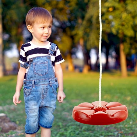 Disc Swing, Outdoor Plastic Round Seat with Adjustable Nylon Hanging Rope for Kids Playset Frame or Tree, Backyard Swinging Toy by Hey! Play! (Red)