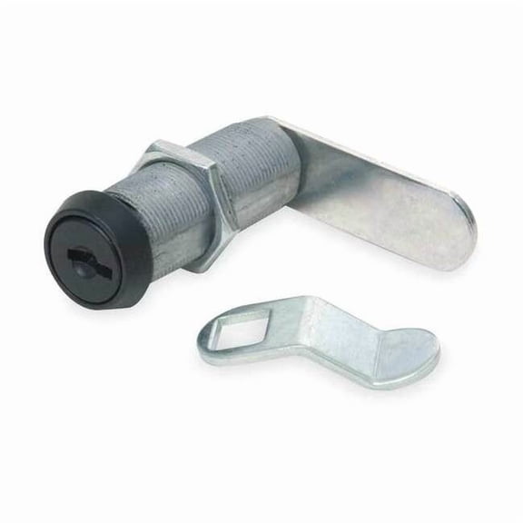 Disc Tumbler Keyed Cam Lock, Black Powder coated, 1 17/32 in For Door Thickness, 2 Number of Keys