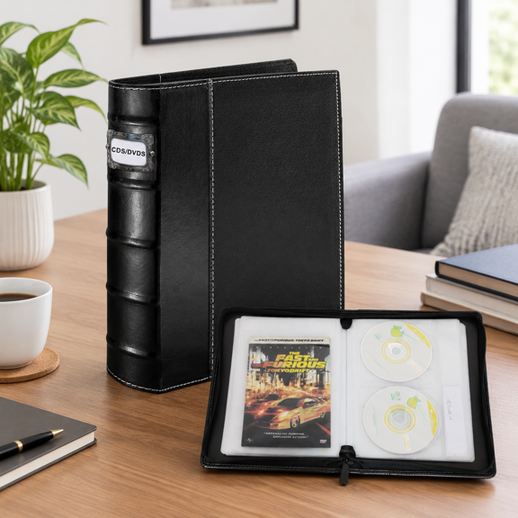 Disc and Tape Storage Binder with Zipper, 1 Pack, Holds 56 Discs and 28 Booklets