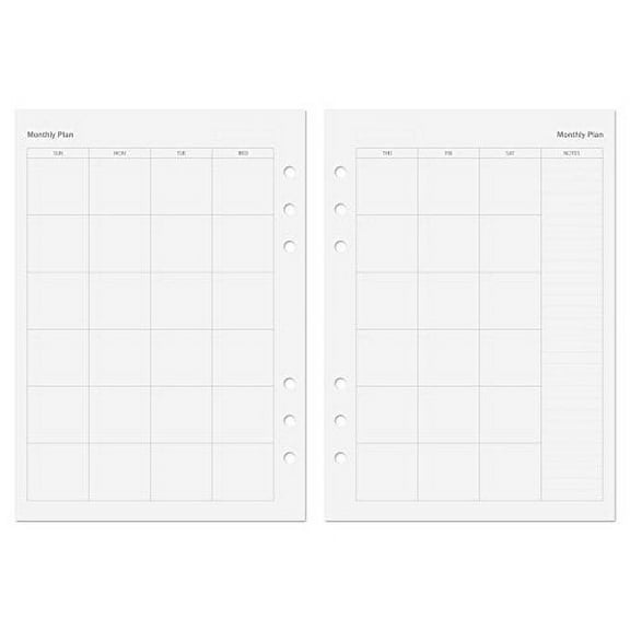 Discagenda Planner Insert Refills 6-Hole Ringbound 54 Sheets 120gsm 80lb 5.8x8.3in (Monthly, A5)
