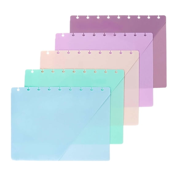 Discbound Dividers with Pockets, 5 Color Plastic Index Dividers 7" x 9.25" for Discbound Notebook Planner Organizer, 9 Hole Reusable Tab Dividers for Home Office School