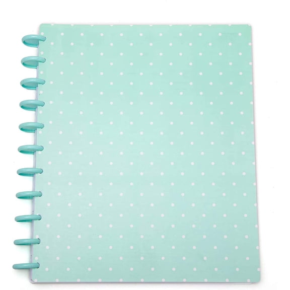 Discbound Notebook, Customizable Planner, Teal Dot Cover with Green Discs, Letter Size (8.5 in x 11 in)